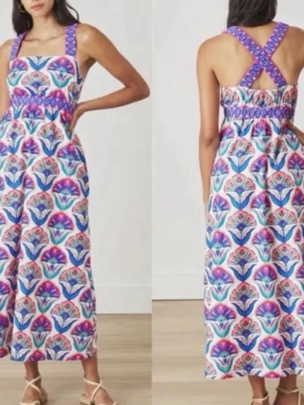 Sleeveless Floral Print midi/Maxi Dress in Purple and Blue